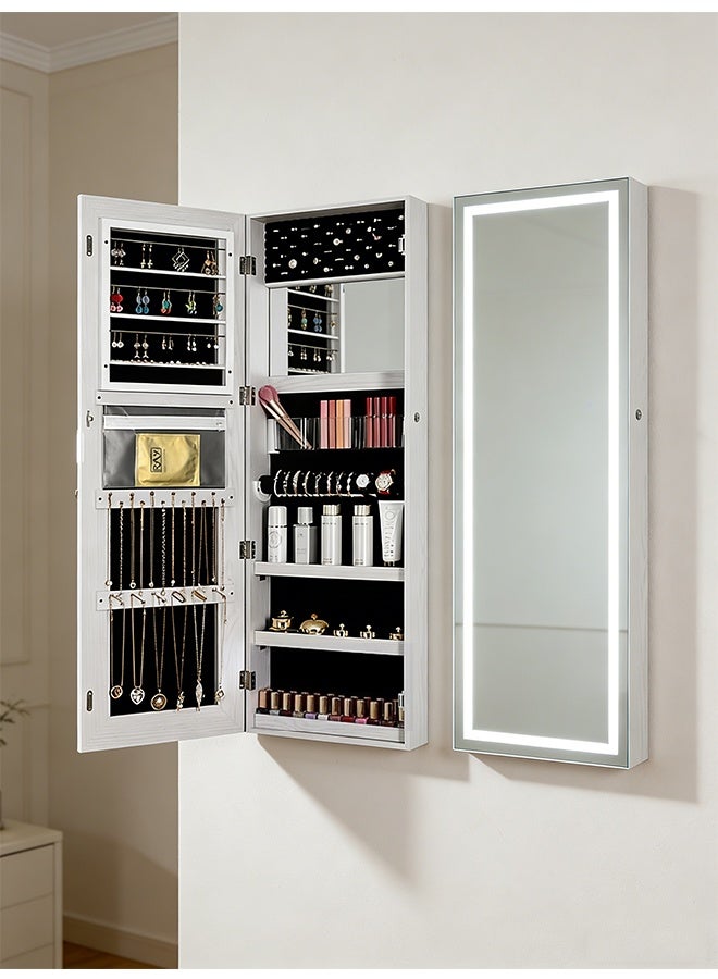 Wall-Mounted Full-Length Mirror with LED Lights and Lock, Large-Capacity Storage Dressing Mirror, Makeup Mirror with Hidden Storage Compartment, Suitable for Bedroom, Bathroom, Dressing Room - Image 2